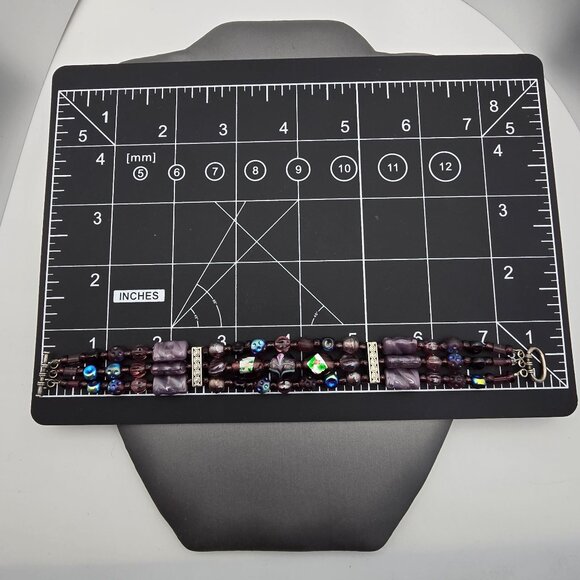 VTG Sterling Silver Purple AB Crystal Foil Leaf & Floral Beaded Bracelet 7.5" - Picture 10 of 10